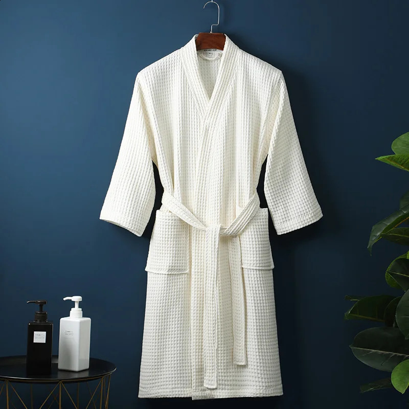 Pure Cotton Long Bathrobe Kimono - Absorbent Spa Sleepwear Plus Size (240820)