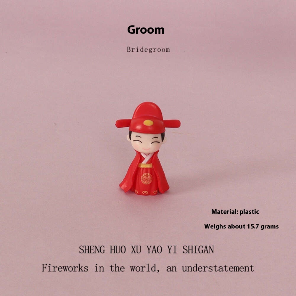 Plastic Creative Crafts Chinese Wedding Mini Bridal Groom Doll Miniature Home Scene Decoration Small Ornaments