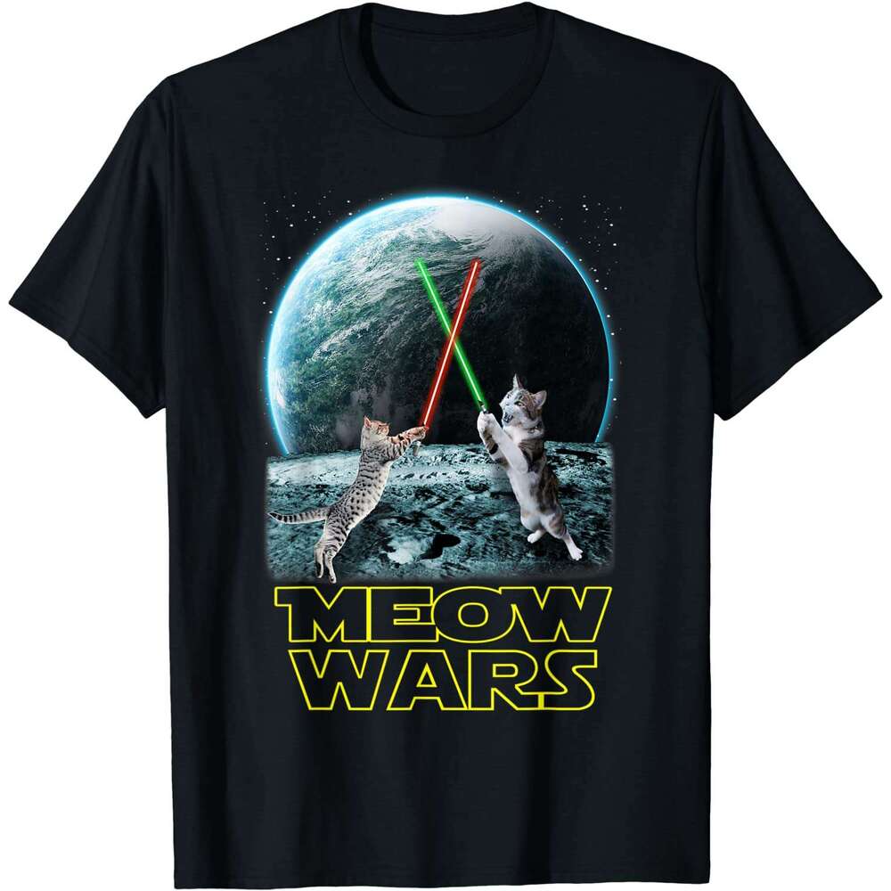 Wars Meow Cat Gifts For Cats Lovers T-Shirt Funny T Shirt Cotton Tops Tees for Male Personalized s ops ees