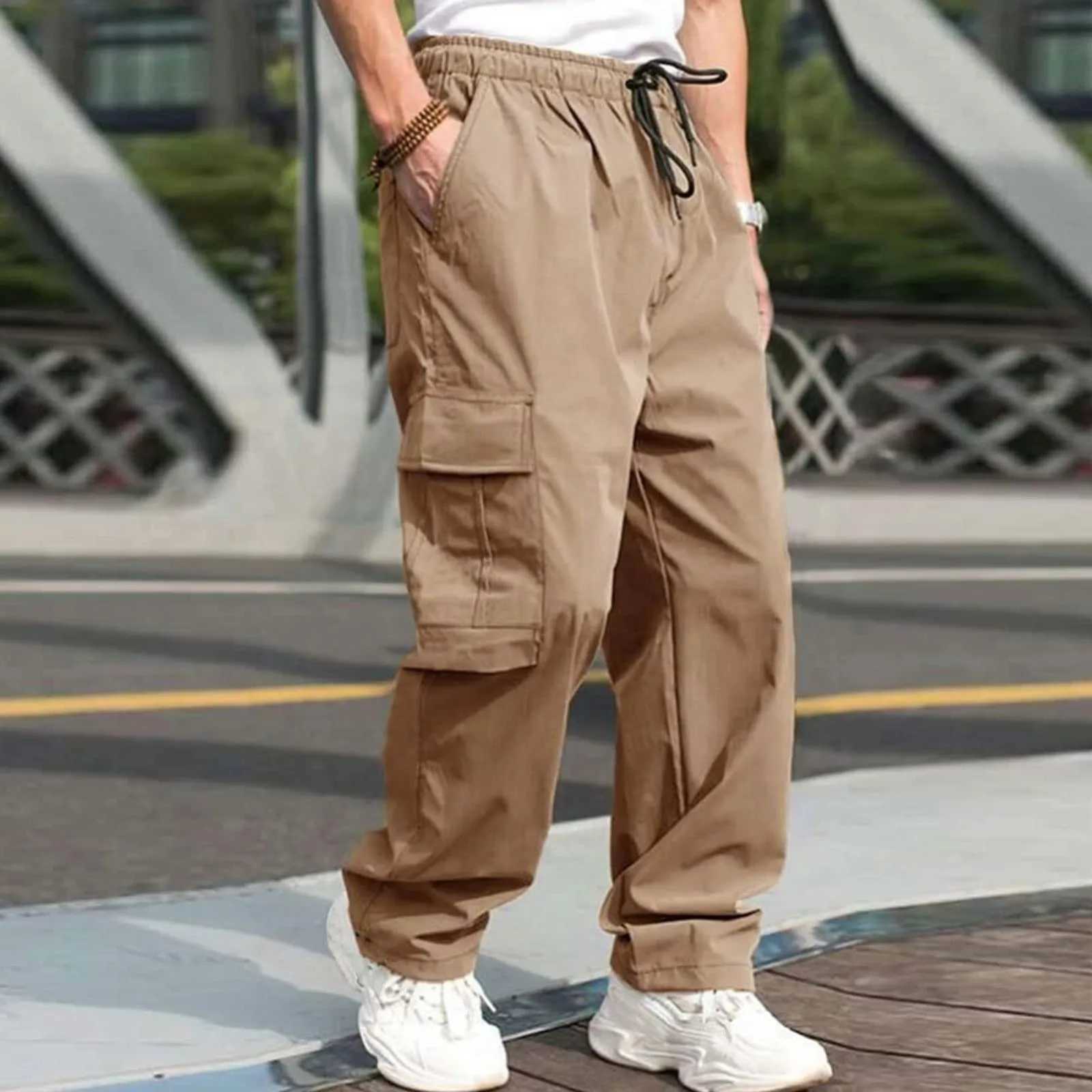 Spring and summer mens casual pants young workwear pants with multiple pockets and straight leg pantsW240725