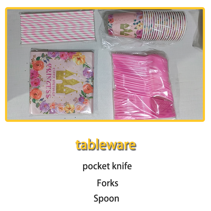 Princess Castle Birthday Decoration Tableware Set Suitable for Girls' Theme Party Birthday Supplies