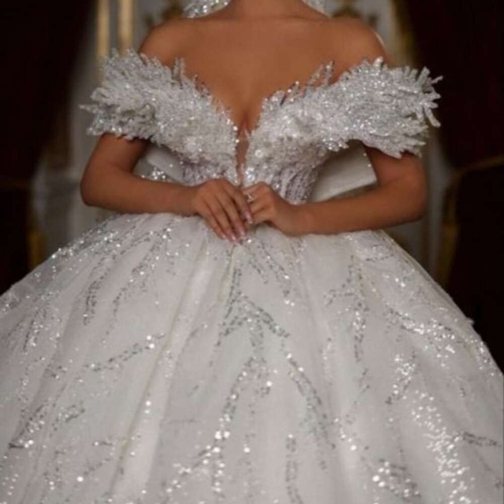 Romantic Ball Wedding Off the Shoulder Bridal Gown Shiny or-length Bride Dresses Vestidos De Novia