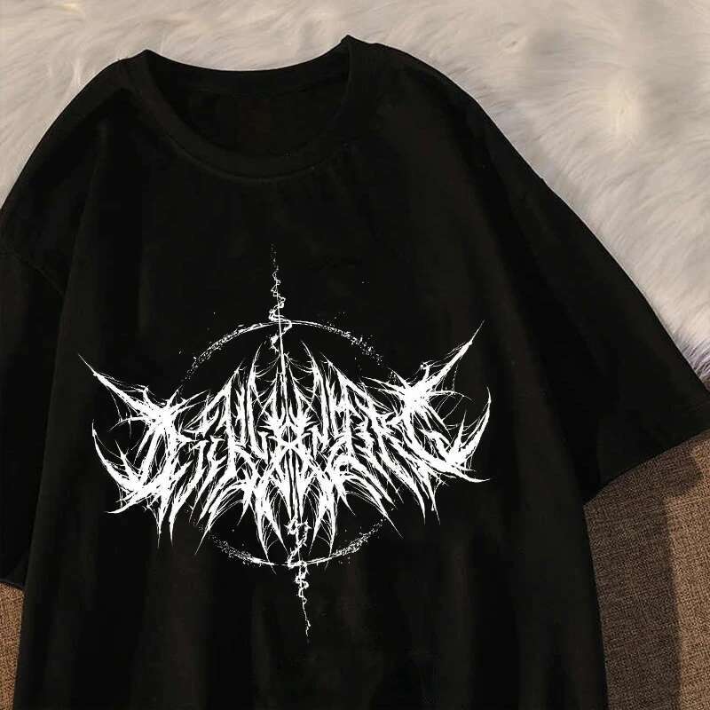 T-shirt Women 90s Vintage Hip Hop Streetwear Kawaii Fashion Casual Tops Men's T Shirt Lighing Letter Print Y2K Goth Punk