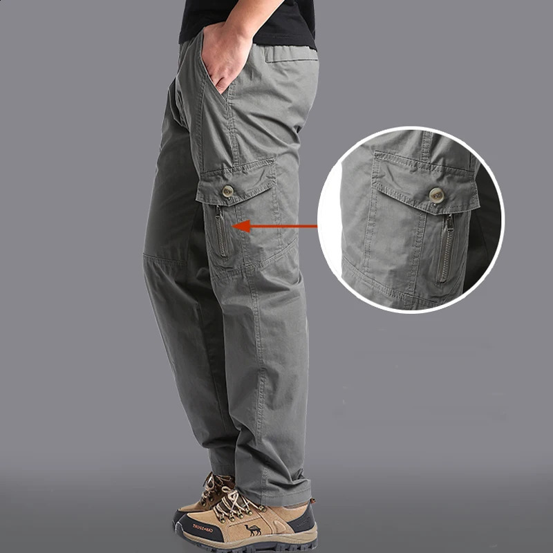 highquality cotton mens cargo pants casual loose multi pocket military jogging size 5XL 6XL 240821