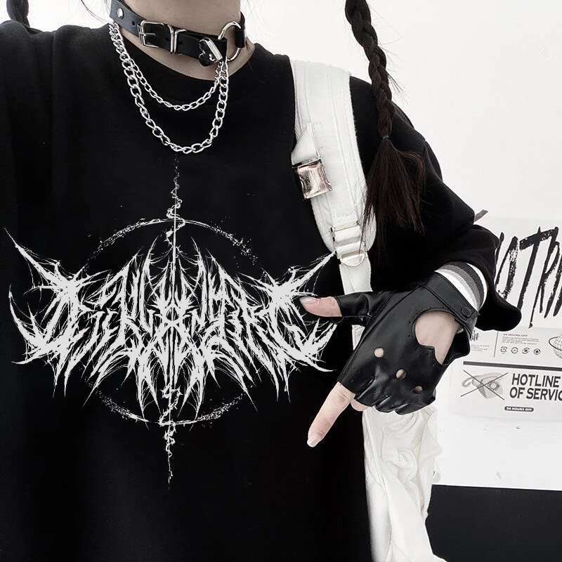 T-shirt Women 90s Vintage Hip Hop Streetwear Kawaii Fashion Casual Tops Men's T Shirt Lighing Letter Print Y2K Goth Punk