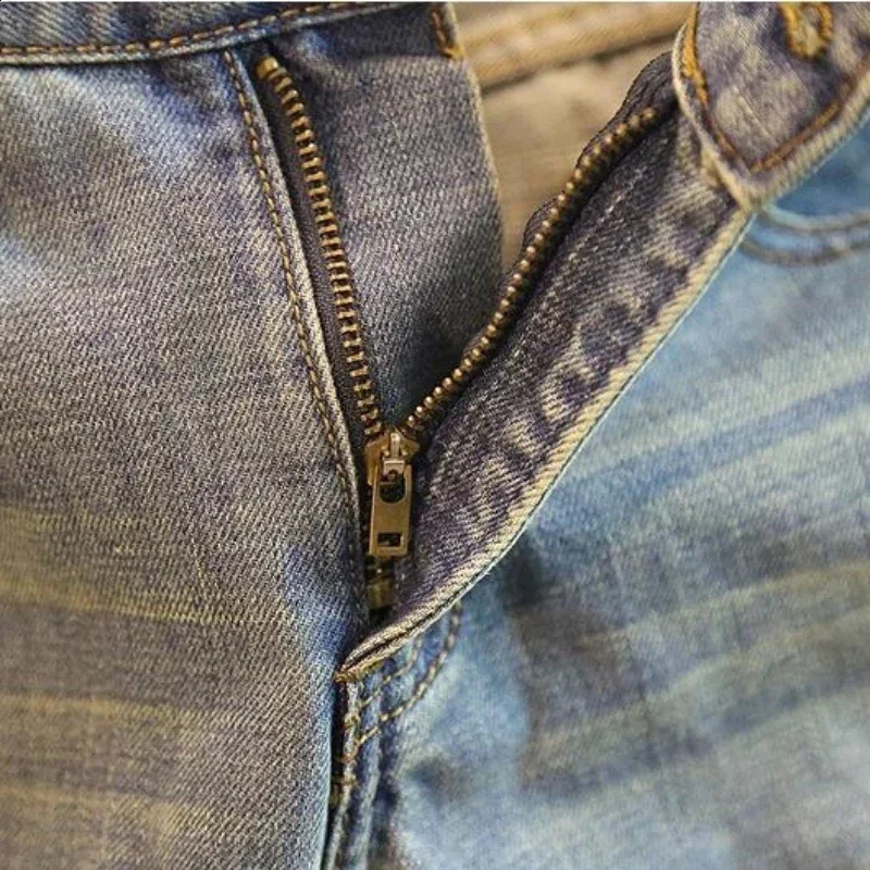 Mens Jeans Cropped Trousers with Holes Man Cowboy Pants Slim Fit Skinny Broken Tight Pipe Torn Ripped Korean Autumn Denim 240821