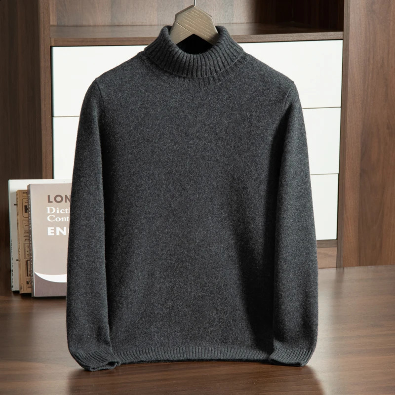 MVLYFLRT Autumn Winter Mens Thickened High Collar 100% Cashmere Knitted Pullover Sweater Solid Color 932 240821