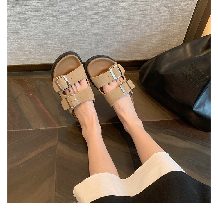Ddmysports Su Yinyin S Same Texas Holiday Genuine Leather Thick Sole Double Buckle Strap Boken Slippers Sandals And External Wear For Women Summer OUT