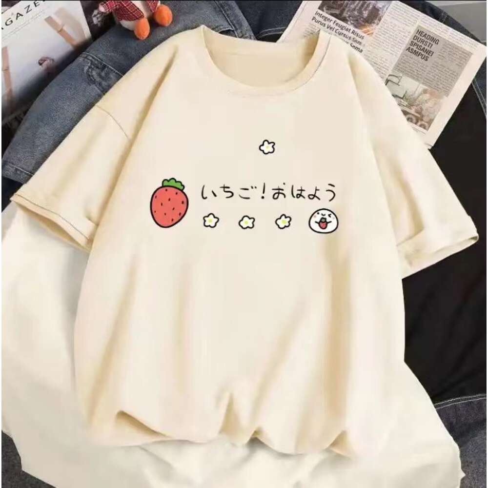 Strawberry 2023 Girl Short Sleeved T Shirt Summer Women 100% Cotton White Loose T-shirts Haruku Kawaii Female Tops Y2k Clothes -shirts ops