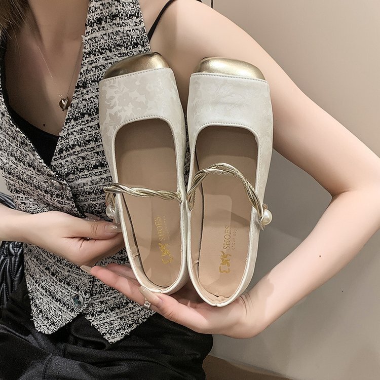 Ddmysports Ladies Flat Bottomed Chinese French Dynasty New Versatile Shallow Mouth Spring And Autumn Square Toe Style Single Shoes For Women OUTDOOR