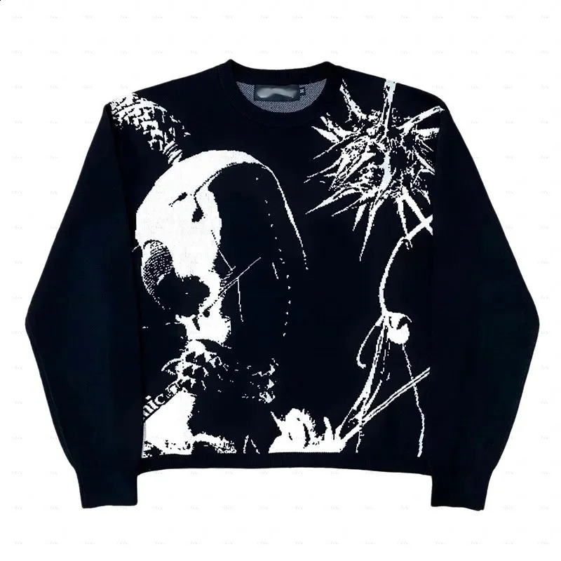 Y2k Knitted Sweater Women Cotton Knitwear Graphic Mens Sweaters Top Vintage Loose Distressed Pullovers Casual Harajuku Autumn 240821