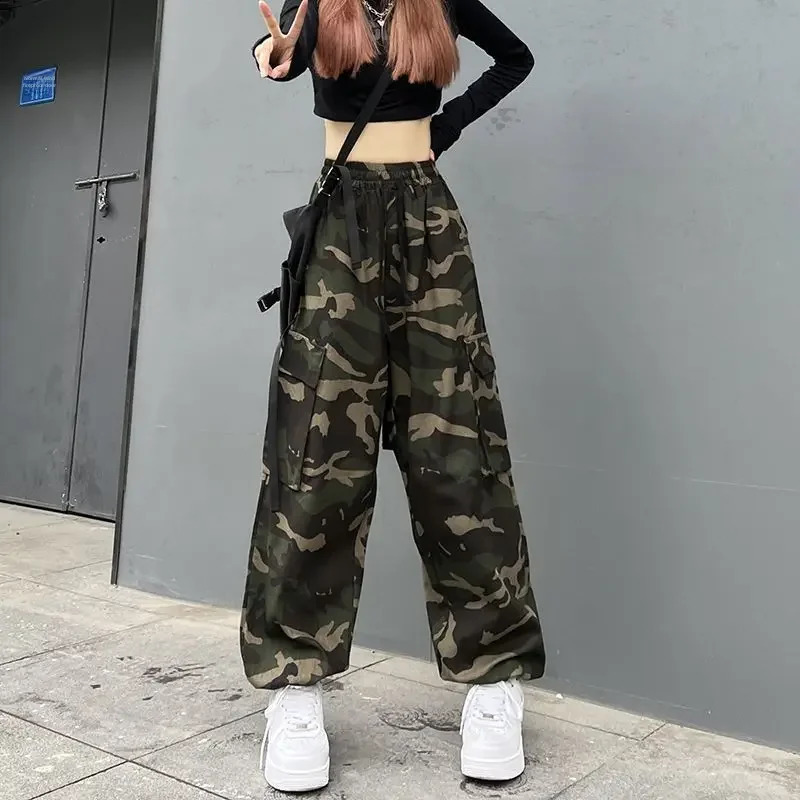 Hip hop retro camouflage sports pants womens jazz dance cargo summer fashion Ins style 240821