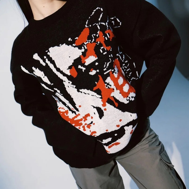 womens Hip Hop Streetwear Harajuku y2k Oversized Sweater Vintage Anime Knitted gothic Sweaters Pullover Unisex pullover top emo 240821