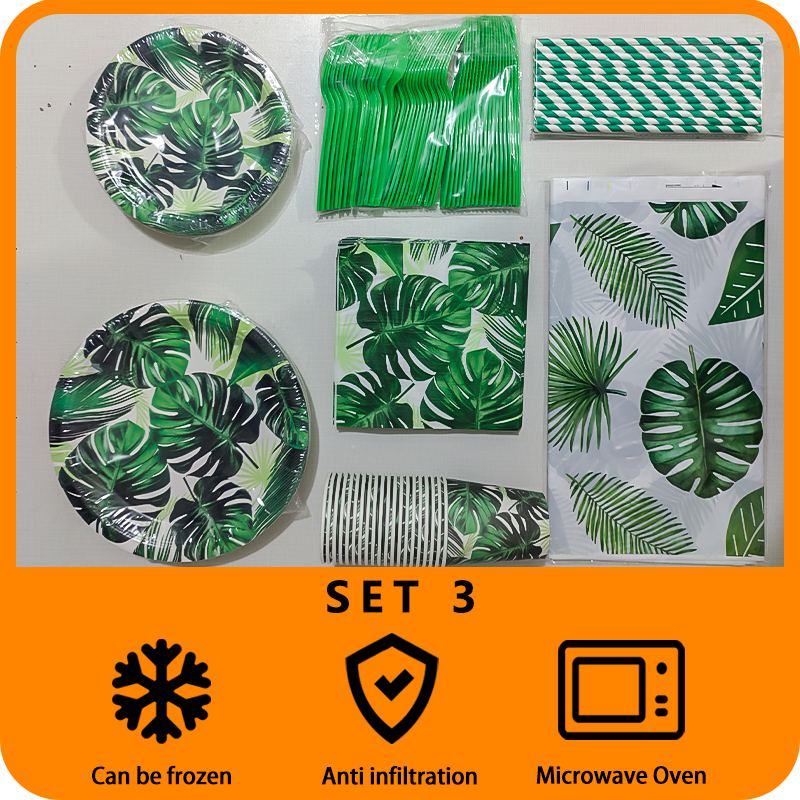 Turtle Back Leaf Birthday Decorative Tableware Set Suitable for Theme Party Birthday Supplies