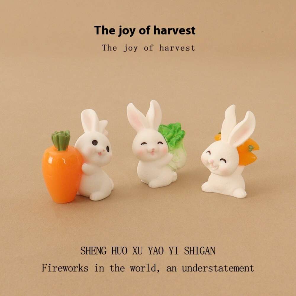 Charming Handcrafted Gardening Theme Small Figure Set Featuring Rabbits Among Vegetables Perfect Accent Piece