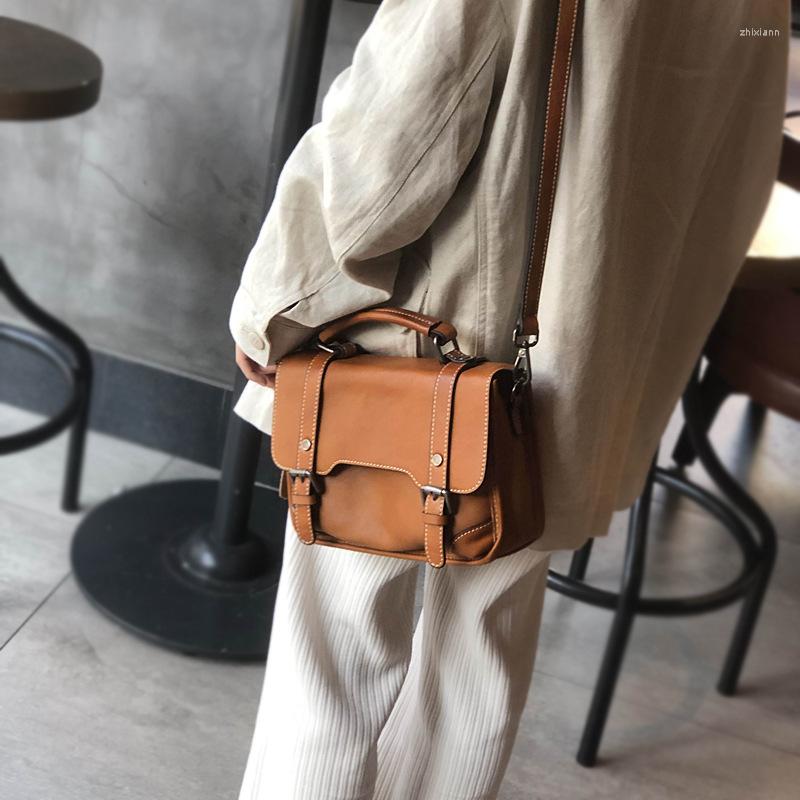 Free Shipping Bag Vintage Messenger With Plaster Skin Texture Niche Handmade Cowhide Small Square Women's All-match Genuine Leather Handbag Cross