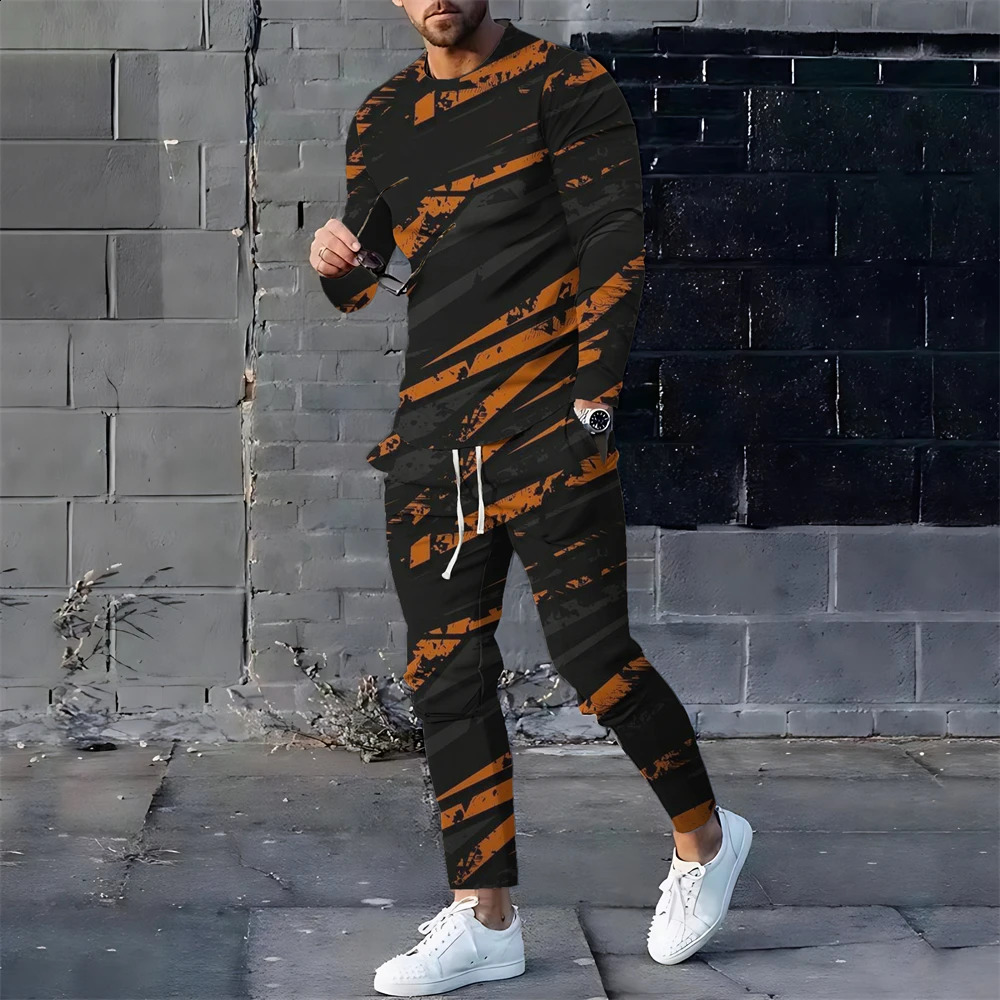 Summer Tracksuit Men Set Two Pcs Sports Jogger Suit 3d Printing Casual Mens Clothing Sets Outfits Long Sleeves Clothes For Men 240821
