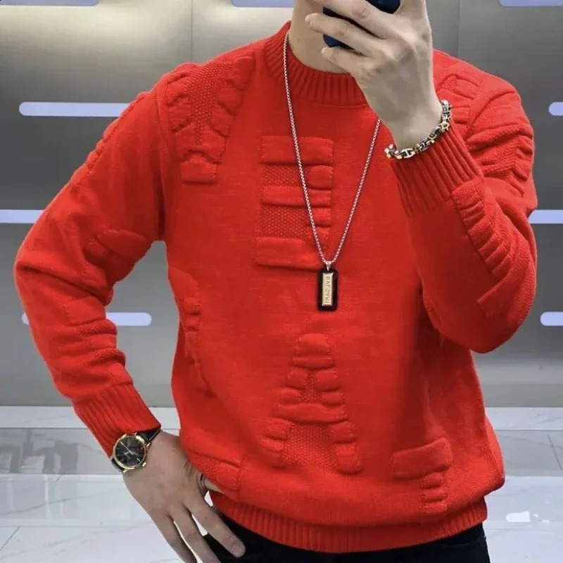 Man Clothes Letter Solid Color Round Collar Knitted Sweaters for Men Plain Green Crewneck Pullovers S Heated Jumpers Maletry A X 240821