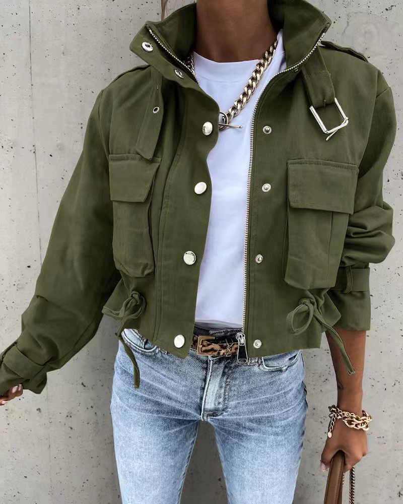 Women's clothing 2024 autumn fashion printed zipper short casual jacket
