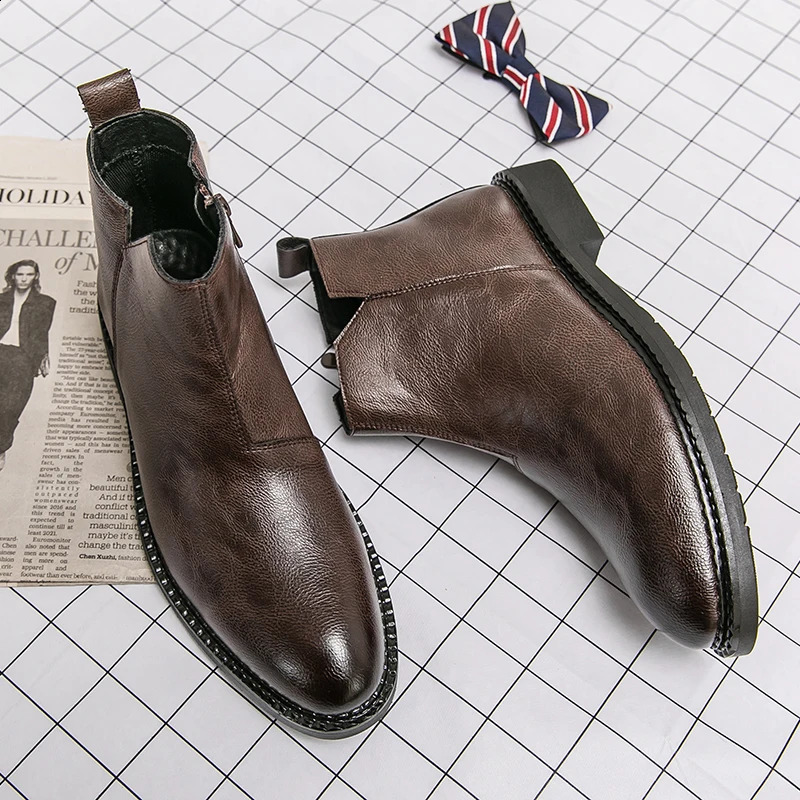 Mens leather boots classic ankle boots winter business boots mens casual boots Pointed Groom wedding boots 240821