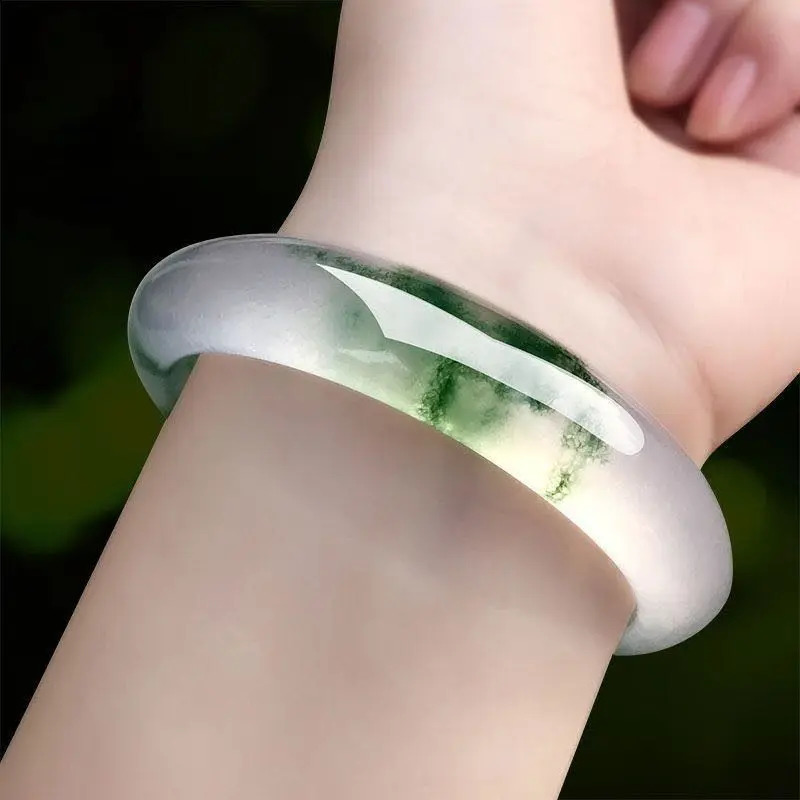 Emerald Jade Bracelet Ice Seed Floating Flower Womens Simple Temperament 240813