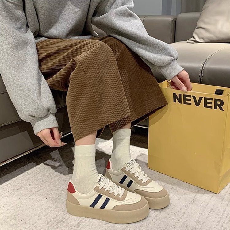 Ddmysports Korean Version Women S Thick Soled Board Autumn New Item Color Blocked Forrest Gump Lightweight Breathable Height Increasing White Shoes OU