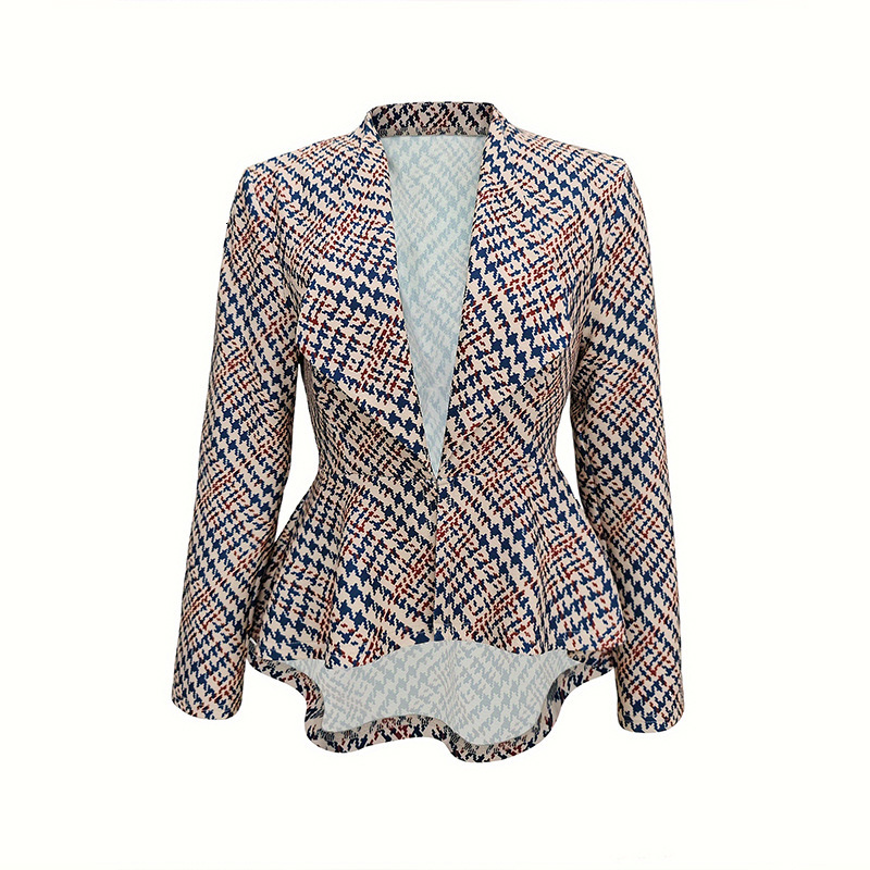 Women's clothing 2024 new printed commuting style long sleeved lapel suit elegant irregular loose jacket top