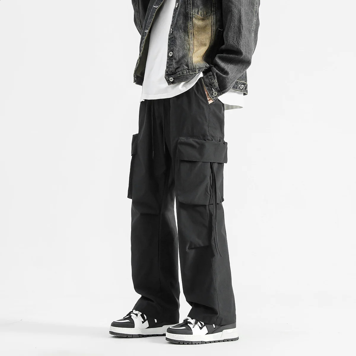 Fashion goods pants mens multi pocket ribbon runner Harlan hiphop streetwear casual Trousers 240821