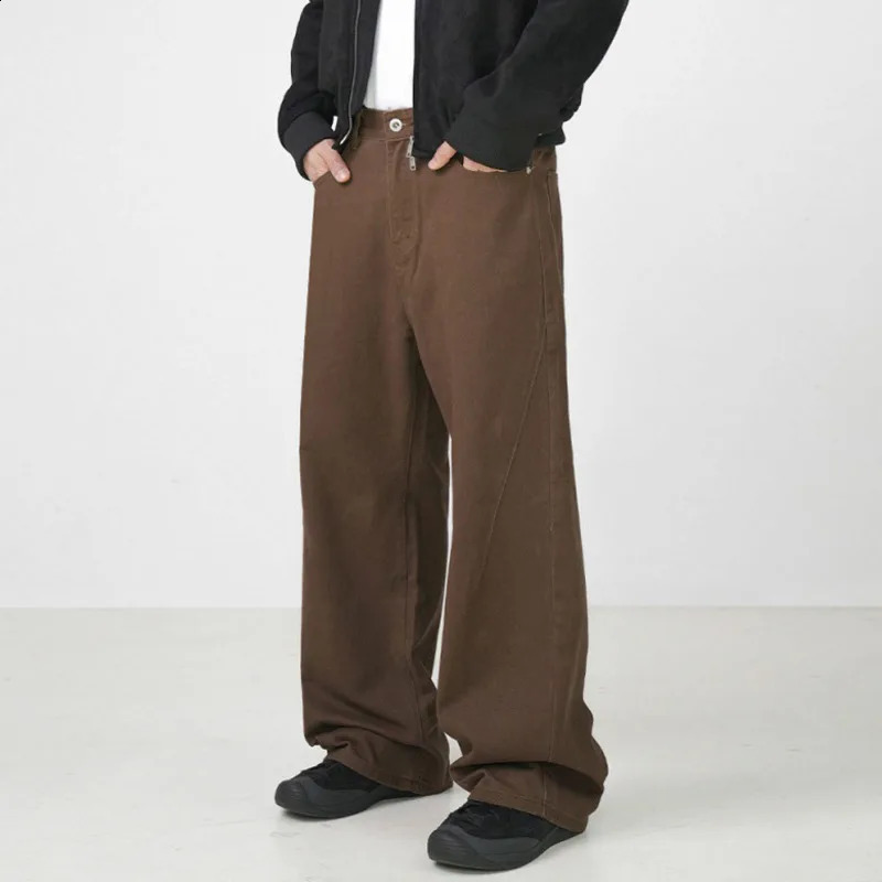 IEFB Simple Mens Denim Pants Solid Color Casual Straight Trousers Wide Leg Loose Male Bottom Streetwear Autumn Trend 9C6917 240821