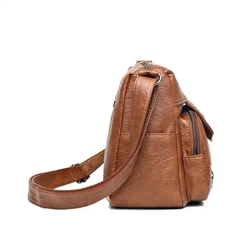 Vintage Women Shoulder Bag PU Soft Leather Crossbody Large Capacity Multipockets Messenger Lady Handbag Purse 240821