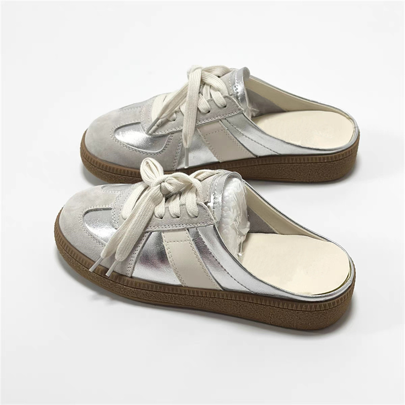 Free shipping 2024 new flat casual slippers suitable for women in apricot and silver 35-40