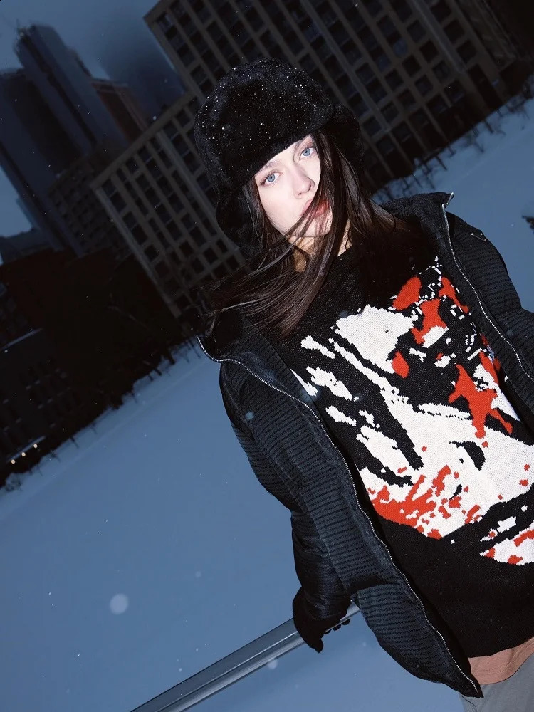 womens Hip Hop Streetwear Harajuku y2k Oversized Sweater Vintage Anime Knitted gothic Sweaters Pullover Unisex pullover top emo 240821