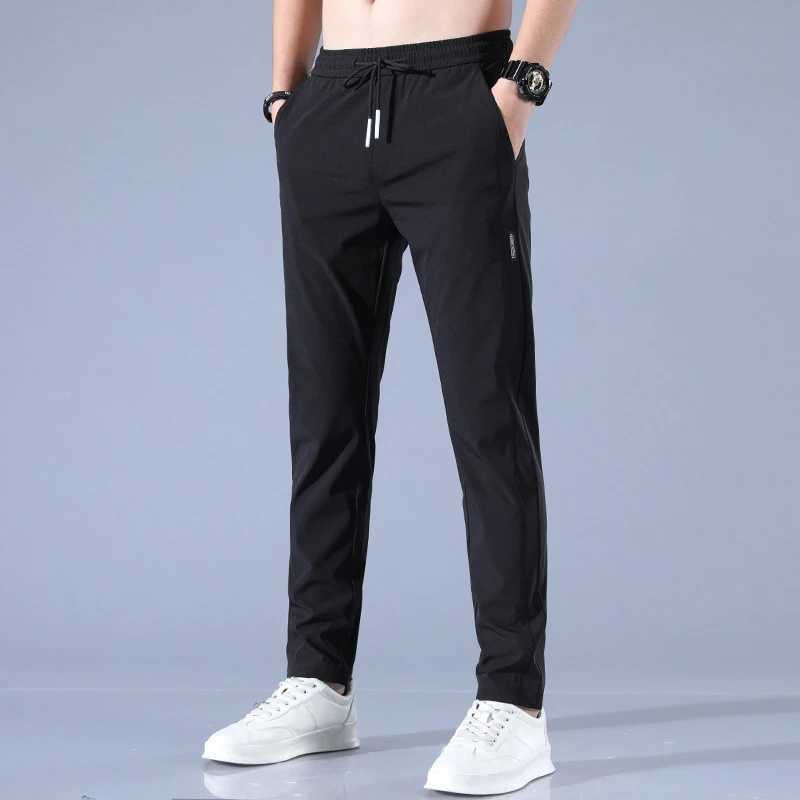 Ice Silk Mens Summer New Black Grey Thin Business Casual Pants Outdoor Elastic Straight Leg Sports PantsW240725