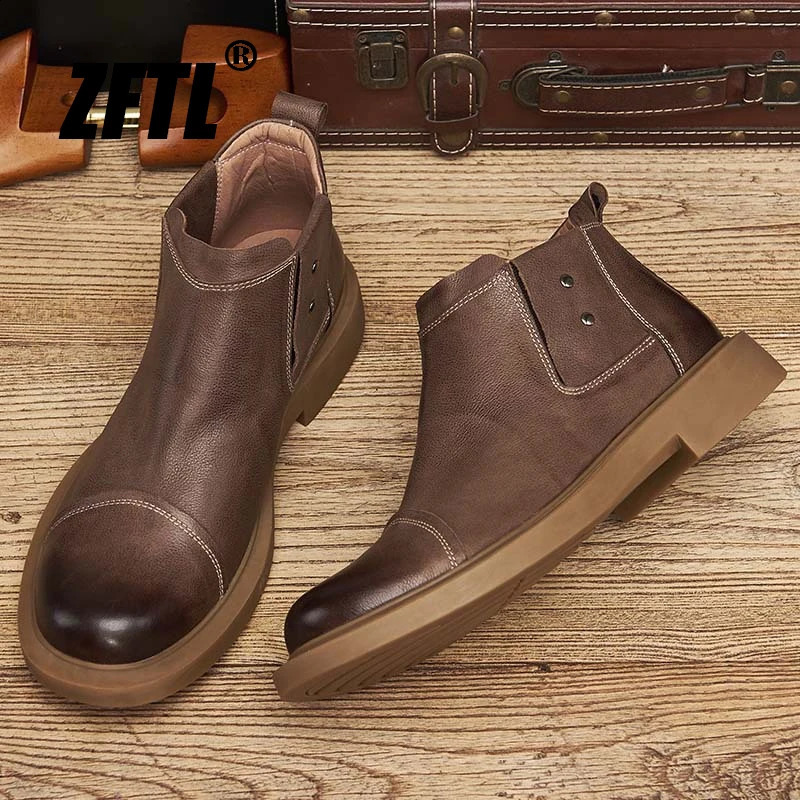 ZFTL mens Chelsea boots ankle boots retro leather mens casual basic boots English desert boots mens skate boots 240821