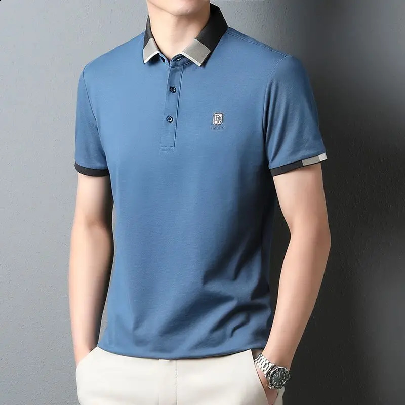 Summer Embroidery Loose Allmatch T Shirts Short Sleeve Solid Polo Neck Smart Casual Tops Tees Vintage Fashion Men Clothing 240820