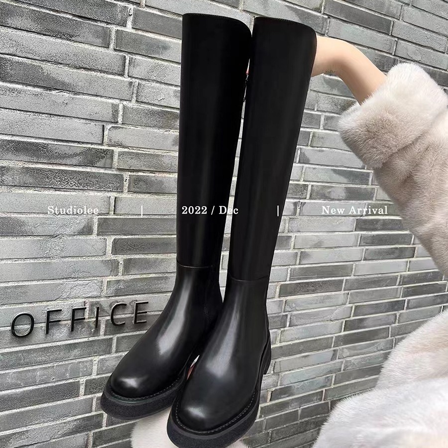 Ddmysports Grape Mom S New Style Thick Soled Short To Medium Length Elastic Knight Boots Women Autumn And Winter Leather OUTDOOR