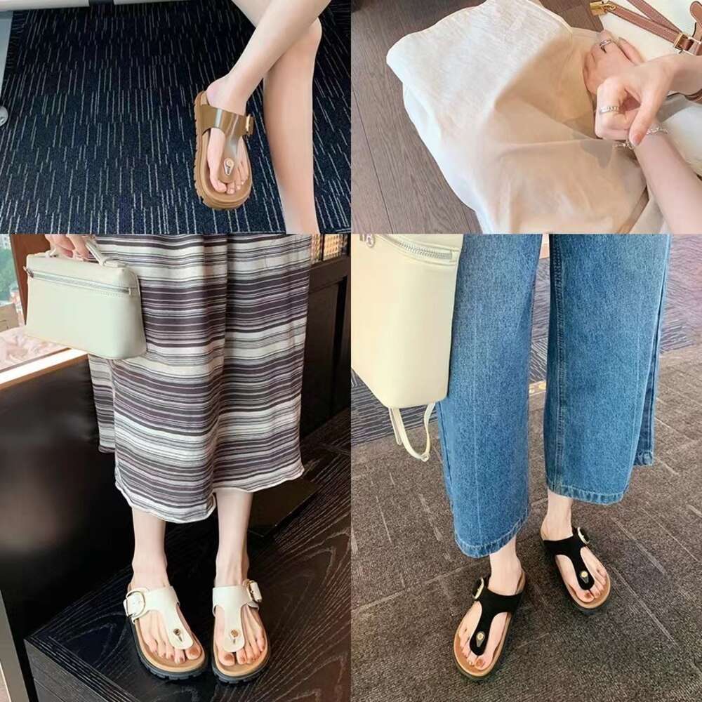 Ddmysports Grape Mom Same Style Rida Pinch Toe Wide Straight Strap Adjustable Square Buckle Flat Bottom Boken Slippers Women S Summer OUTDOOR