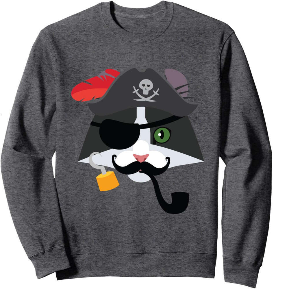 Long Sleeve Shirts for Men sweatshirt Pirate Smoking Cat With Hook And Hat Funny Cartoon Sweatshirt T shirt Tee Streetwear Casual tops clothes
