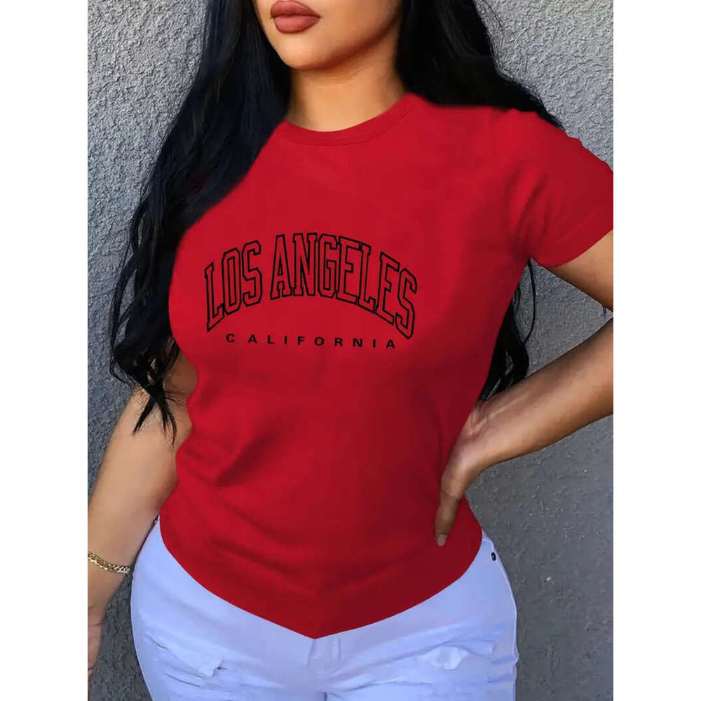 ANGELES LOS Letter Print Crew Neck T-shirt, Casual Loose Short Sleeve Fashion Summer T-Shirts Tops, Women's Clothing