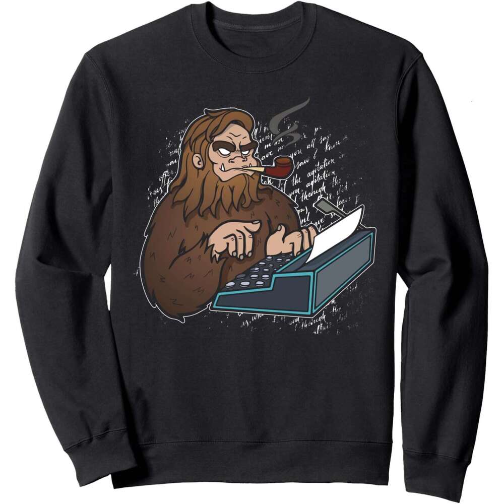 Long Sleeve Shirts for Men sweatshirt Bigfoot Writing Typing Paperwork Funny Writer Gift Sweatshirt T shirt Tee Streetwear Casual tops clothes
