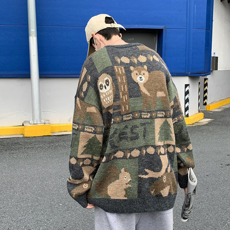 Abfer Mens Grandpa Sweater Oversized Knitted Ugly Sweater Hip Hop Clothes Autumn Winter Korean Fashion Pullovers Knitwear Tops 240821