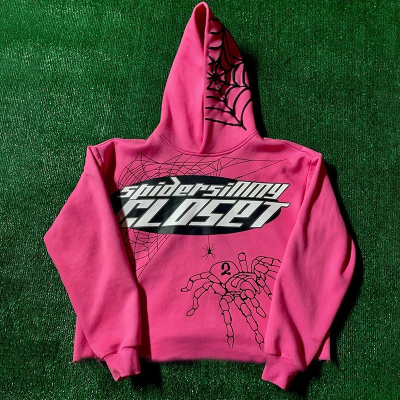 Y2k Pink Hoodie Spider Web Print Oversized Long Sleeve Hoodie Harajuku Hip Hop Grunge Fashion Sweatshirt Pullover Goth Hoodie 240814