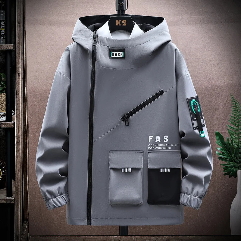 Autumn mens track and field clothes casual spring sportswear hooded patch work clothes jacket pants 2-piece set hip-hop running sportswear 240827
