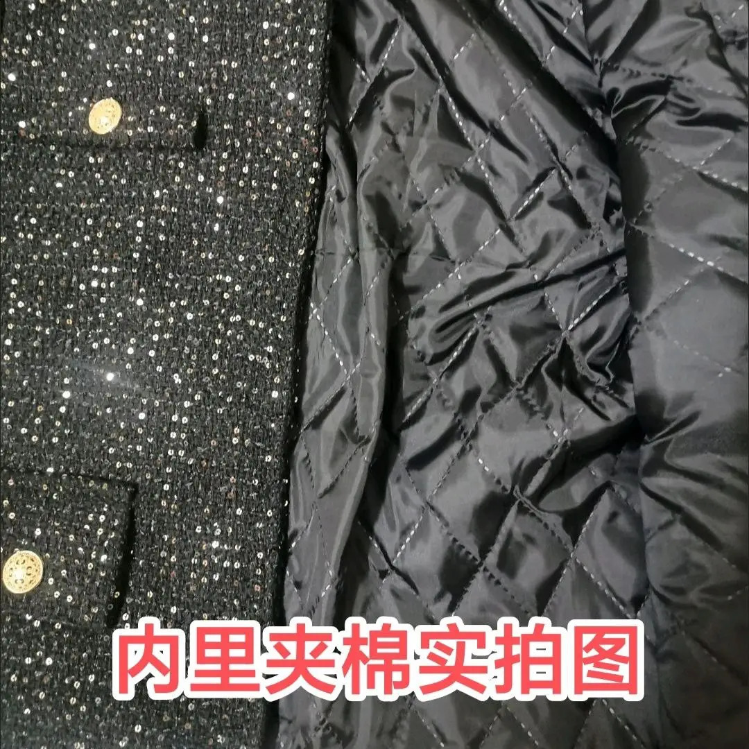Short Jackets for Women Small Fragrance Spring Autumn Vintage Fashion Tweed Jacket O Neck Sequin Button Up Coats C31 240821