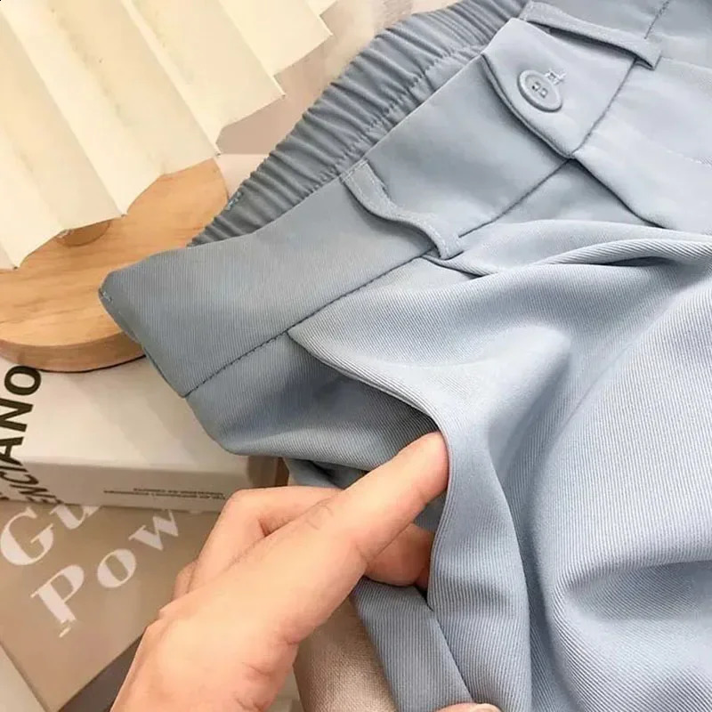 Korean High Waist Nine Point Trousers Female Fall Summer Casual Loose Office Lady Suit Pants Egegant Solid Color Work Pant 240821