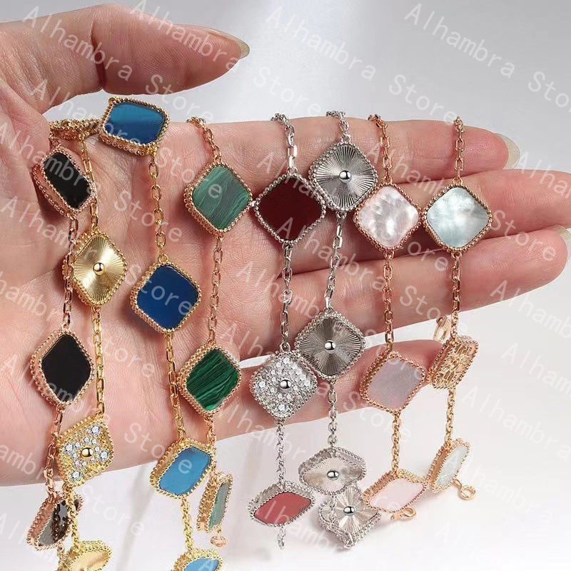 Clover Bracelet 10A Bracelet Designer for Women Mens Chain Charm Flower Bracelet Gold Silvery Red Green Blue Diamond Chain Bracelets Christmas Gift