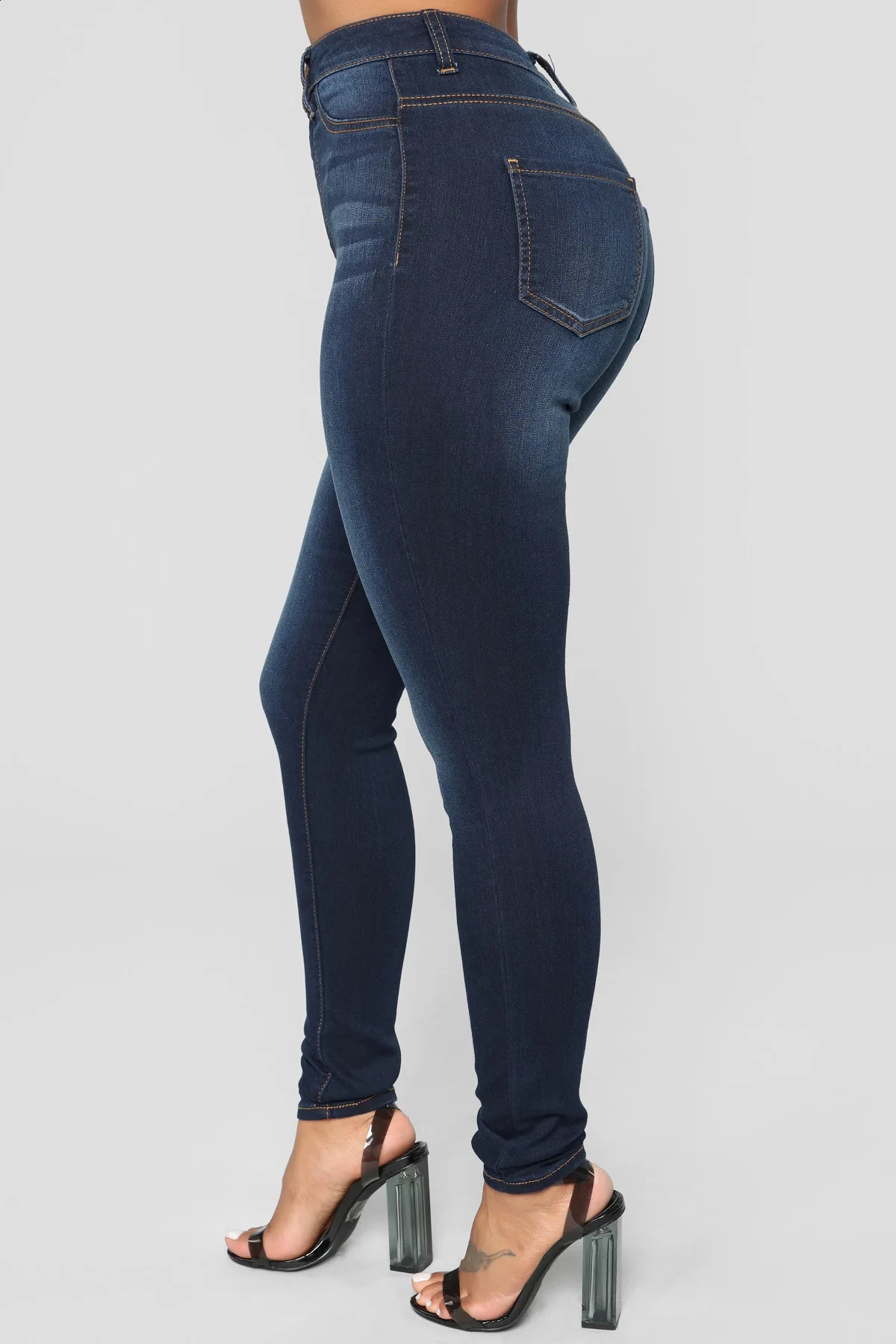 Women High waist Elastic Hip Lifting Lady Jeans Skinny Vintage Pencil Long Pants Narrow Straight Leg Wrap Hips Casual Trousers 240820