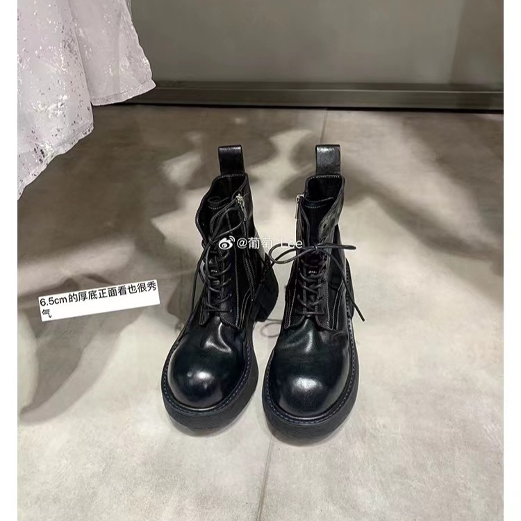 Ddmysports Grape Mom Same Style Texas Oliday Shrink Leather Strap Side Zipper Thick Eel Martin Short Boots For Women Autumn Winter OUTDOOR