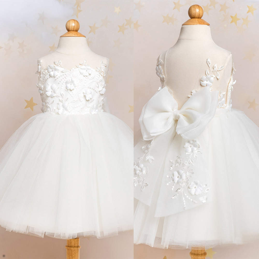 Luxury Beaded Christening Gowns For Baby Girls Lace 3D Flowers Appliqued Pearls Baptism Dresses With Bonnet First Communica