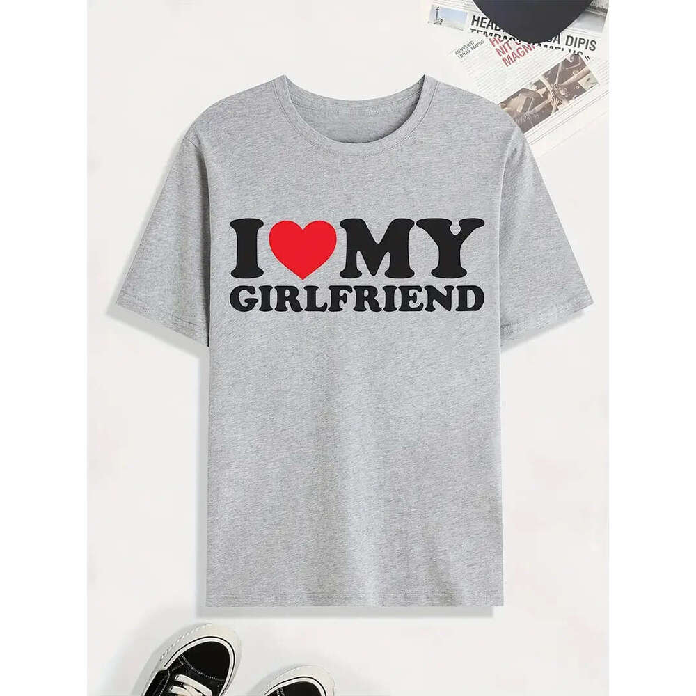 Love 'I My Girlfriend' Print T Shirt, Tees Men, Casual Short Sleeve Tshirt For Summer Spring Fall, Tops As Gifts ees shirt ops